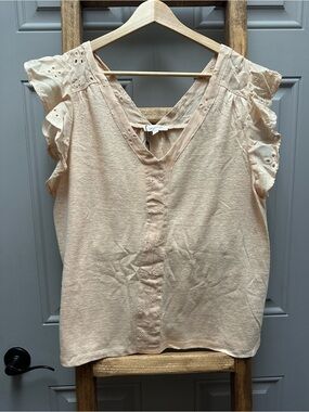 Mystree Blush Eyelet Ruffle Sleeve V-Neck Top